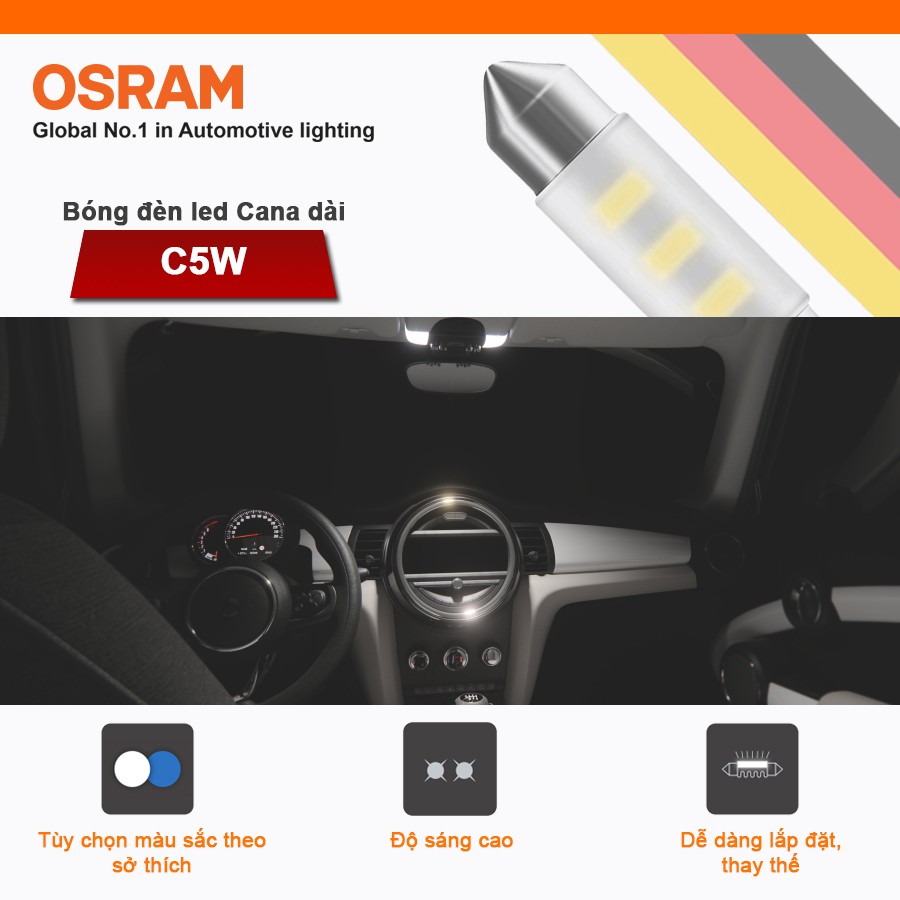 Bóng Đèn Led Cana Dài OSRAM Standard Retrofit C5W 12V Màu Trắng Cool - Nhập Khẩu Chính Hãng