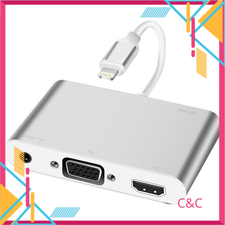 Cáp lightning to HDMI và VGA +Audio 3.5 kết nối tivi với điện thoại iphone ipad