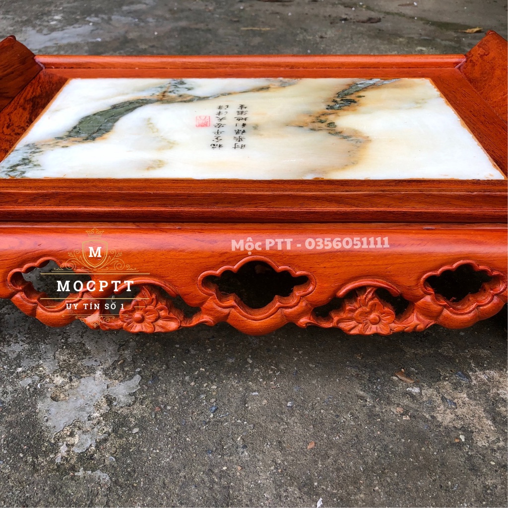 Khay Trà Gỗ Hương mẫu Hoa Mai mặt Đá trang trí phòng khách , phòng làm việc , đồ đung ấm chén cốc