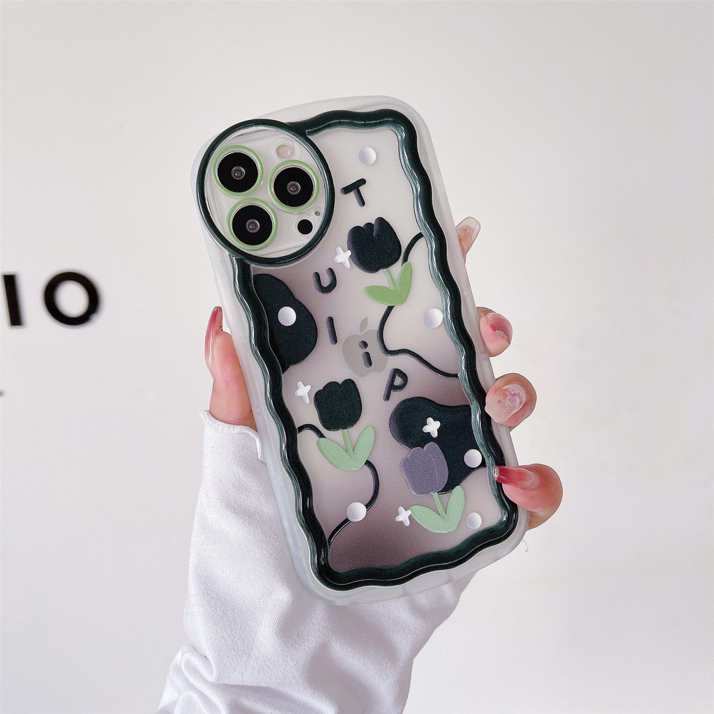 Ốp Điện Thoại Tpu Dẻo Trong Suốt Họa Tiết Hoa Đen Dễ Thương Chống Rơi Cho iphone 11 12 13Pro XS Max XR