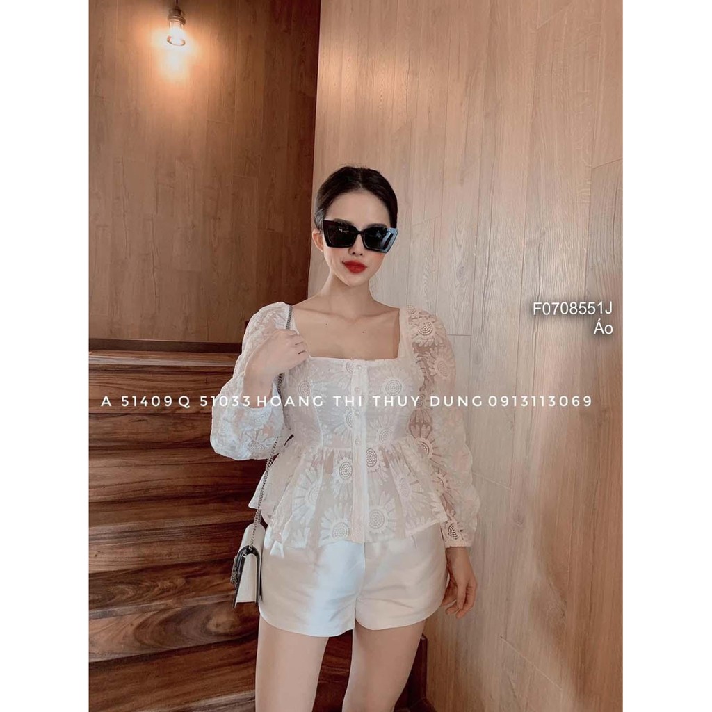 Áo ren hoa cổ vuông tay dài!