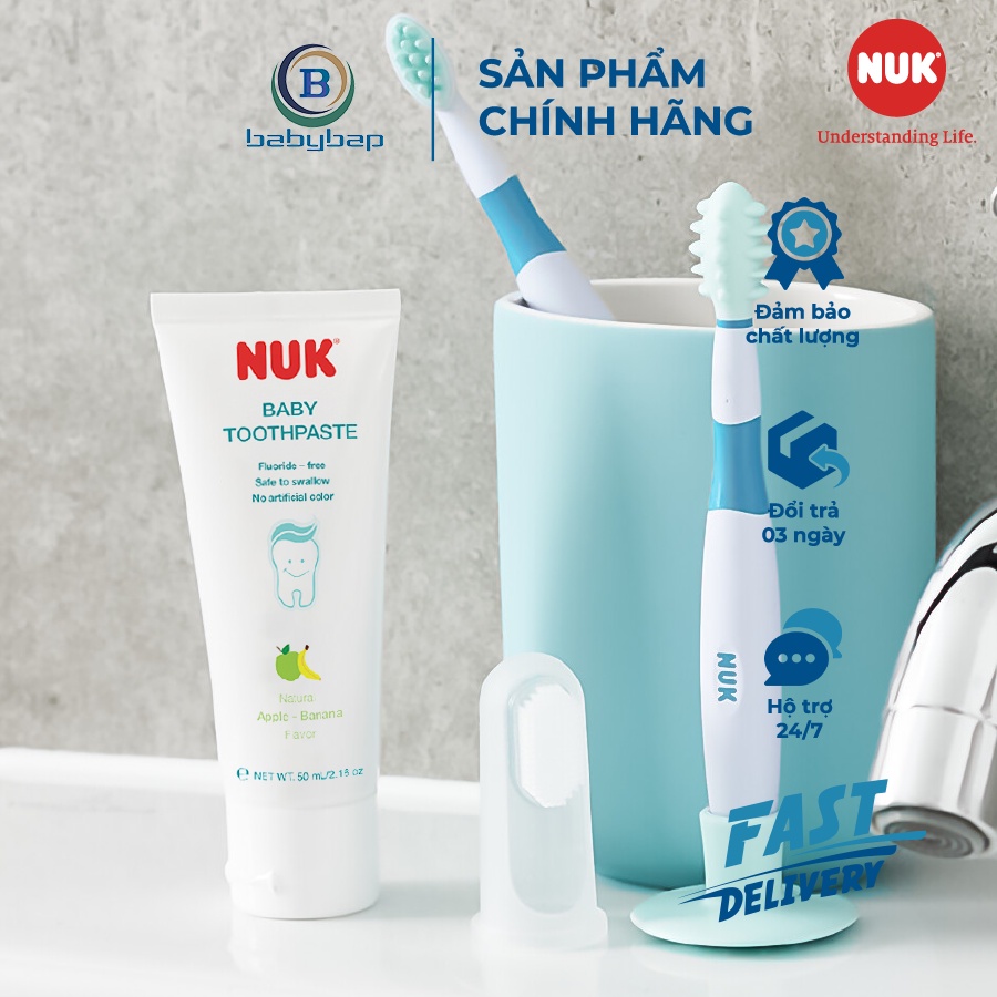 Kem Đánh Răng Trẻ Em Không Flouride NUK 3-36 Tháng (50ml) An Toàn Khi Nuốt