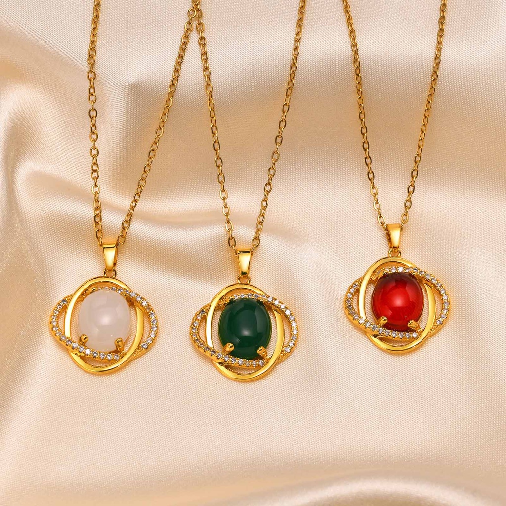 Vnox Vòng cổ Mặt Đá Tự Nhiên Tông Vàng Phong Cách Trung Hoa Cho Nữ