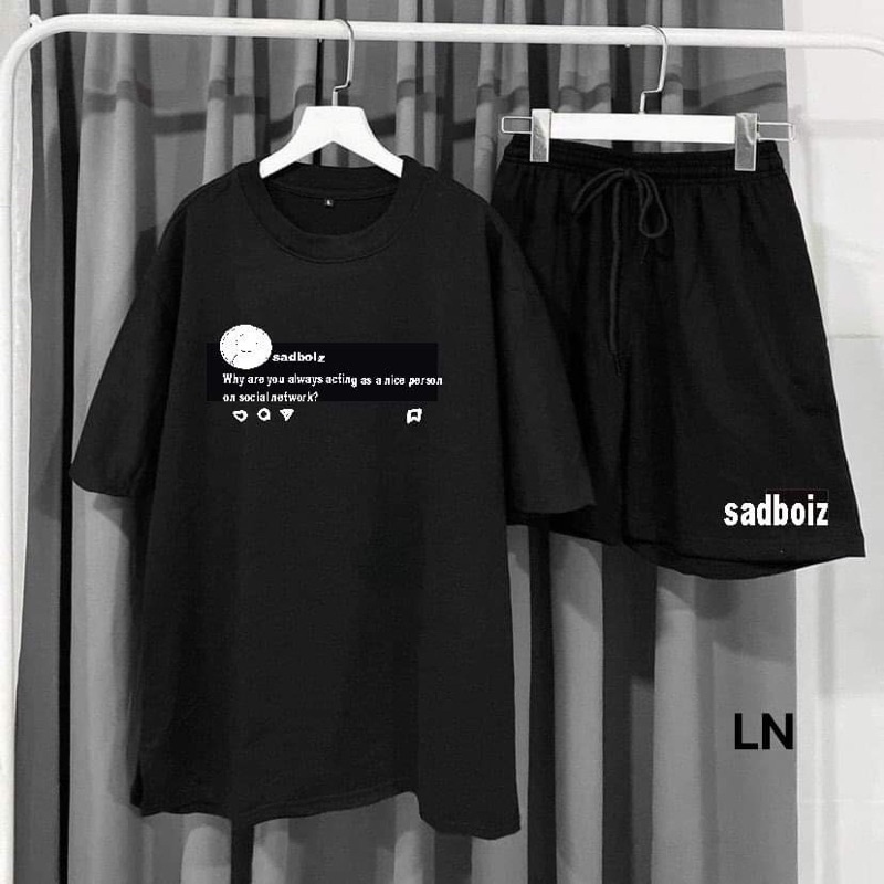 Set ngủ nữ Gấu, Sadboiz Bộ quần short đùi áo form rộng tay lỡ, sooc phông mặc ở nhà Ulzzang Phong cách thể thao