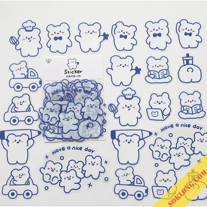 Bộ Sticker hình Gấu Béo - Thỏ dễ thương dán sổ, nhán dãn trang trí laptop, điện thoại