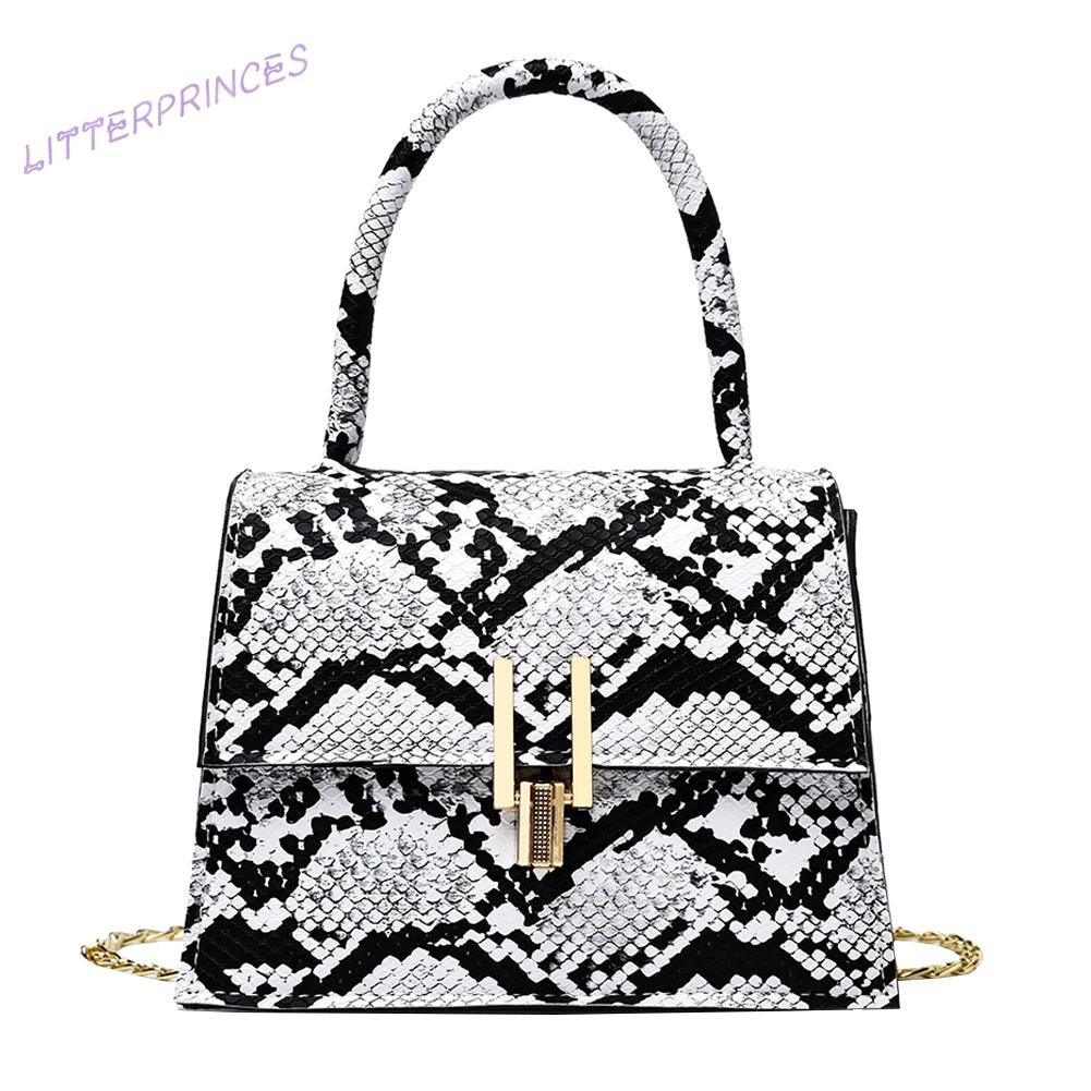 Litterprinces Women Shoulder Crossbody Bag Snake Geometric Print Leather Chain Handbags