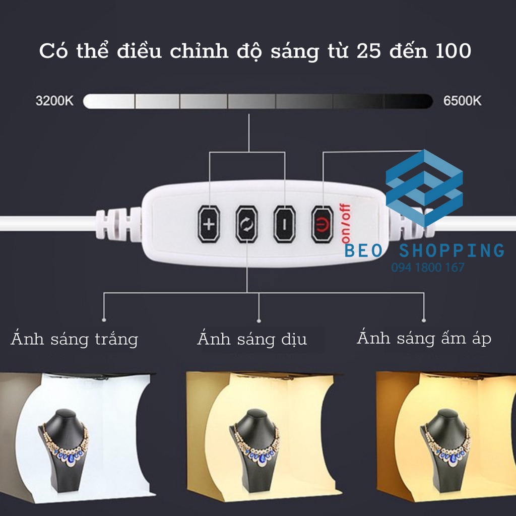 Hộp chụp sản phẩm siêu sáng PULUZ PU5030 30cm 3 màu ánh sáng tặng 6 màu nền