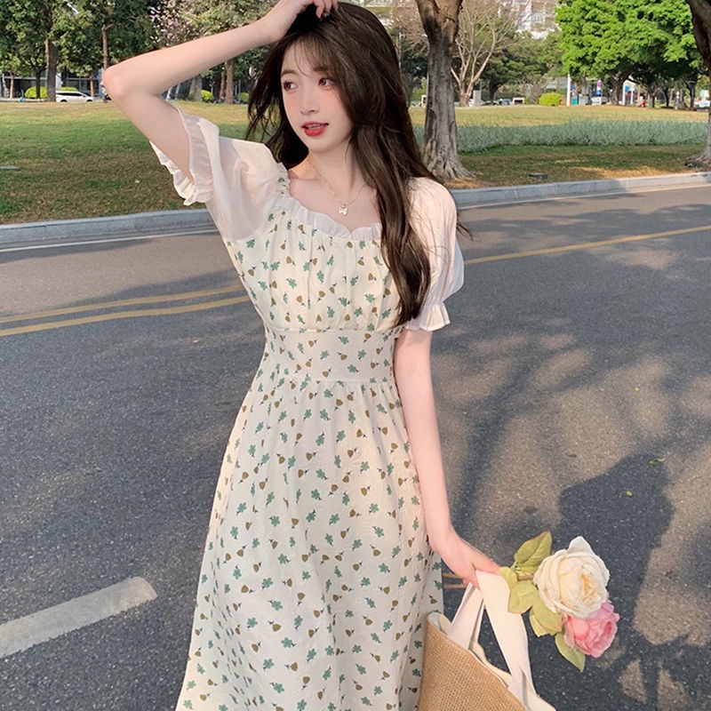 Đầm Hoa Tay Phồng Cổ Vuông Thời Trang Mới 2022 JL-LYQ-23