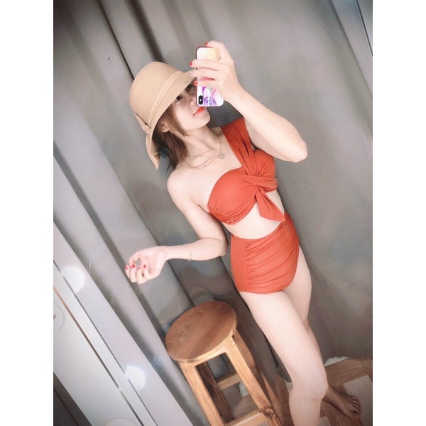 Bikini 2 mảnh, đồ bơi lưng cao, áo gọng nâng ngực lệch vai 2020