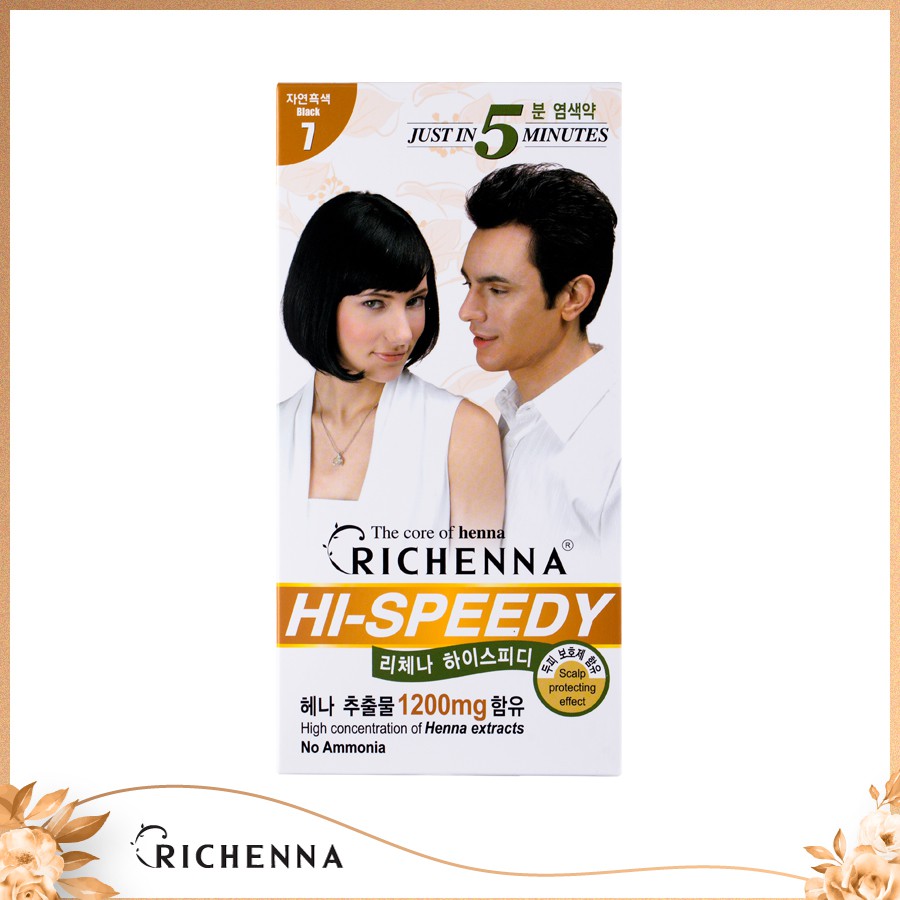 Nhuộm phủ bạc Hàn Quốc Richenna - Hi-Speedy - 120g - Màu đen