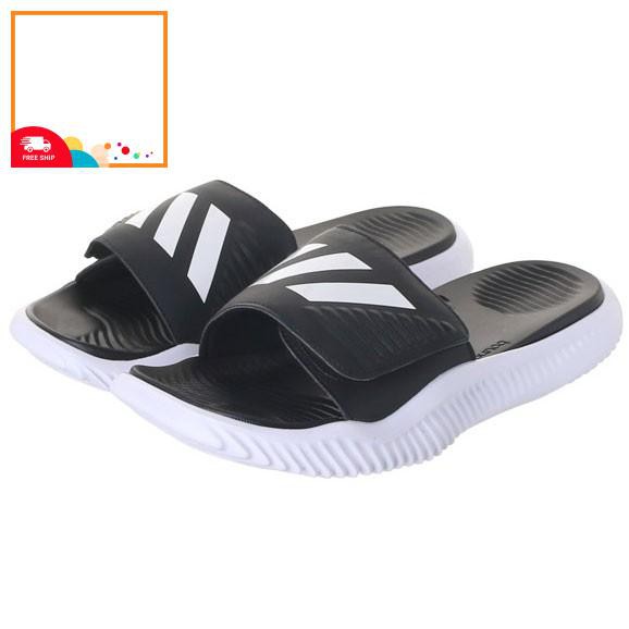 Dép Alphabounce quai ngang nam 3 sọc màu đen trắng chất xịn 1-1, đế dày nhẹ Tặng hộp