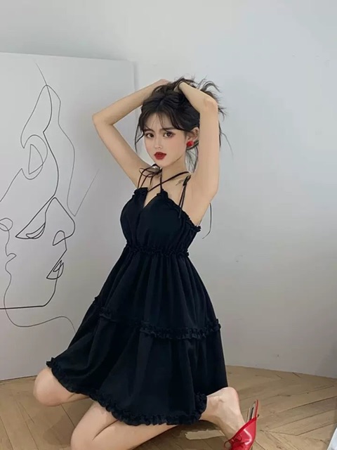 [ORDER] Váy ulzzang trễ vai hở vai đen sexy / Đầm trẽ vai đen hai dây