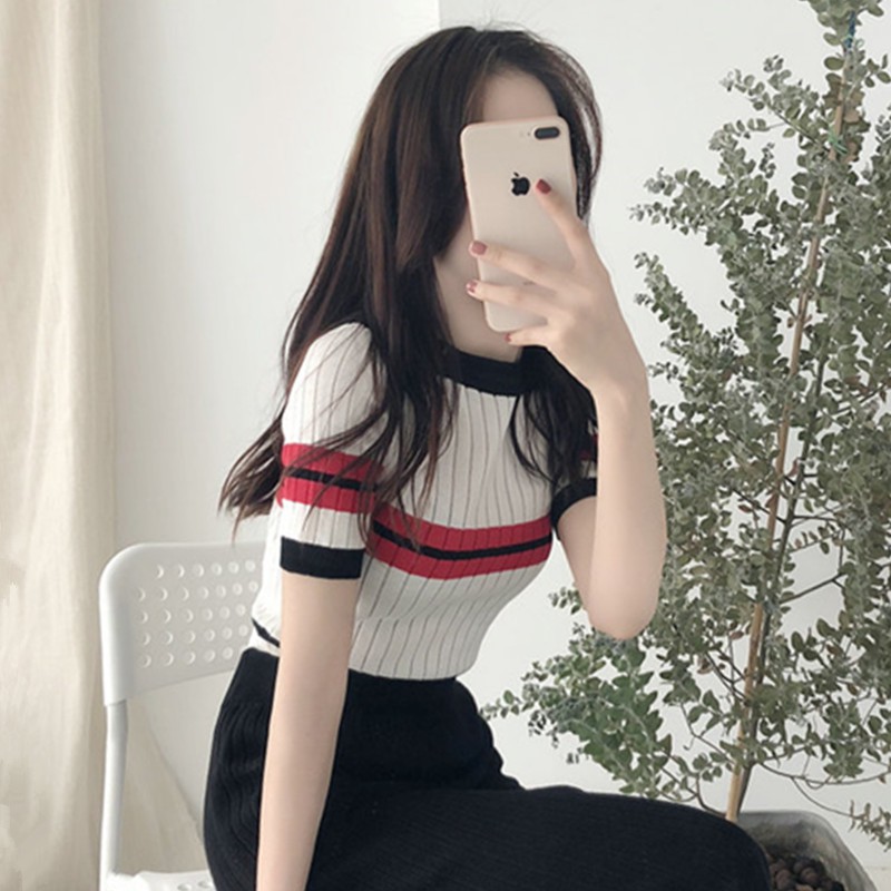 [ ORDER ] áo len gân cộc tay ulzzang order len mỏng ngắn tay sọc dáng hàn quốc KÈM ẢNH THẬT