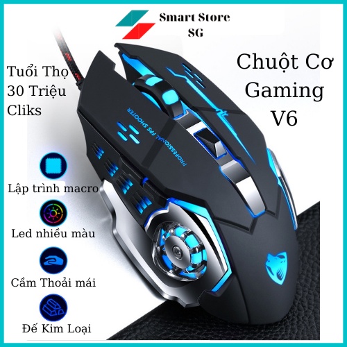 Chuột Máy Tính Có Dây, Chuột Gaming V6 Cực Bền Đèn LED 7 Màu Thiết Kế Độc Đáo Cho Gaming