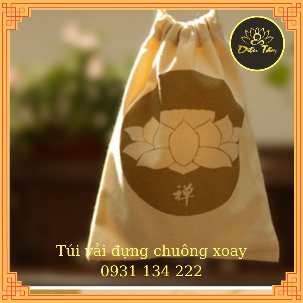 Túi vải đựng đựng chuông xoay in hoa sen