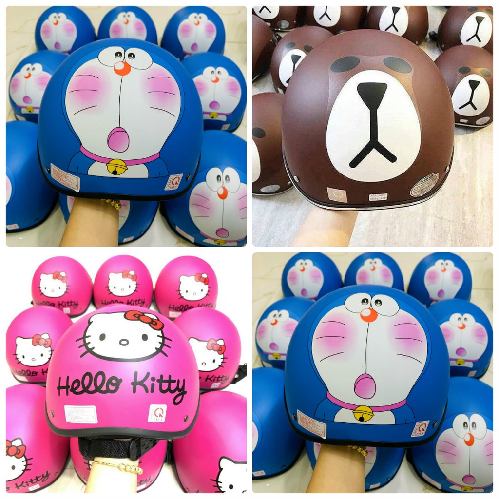 [FREESHIP-150K] NÓN BẢO HIỂM HELLO KITTY - DOREAMON - GẤU BROWN