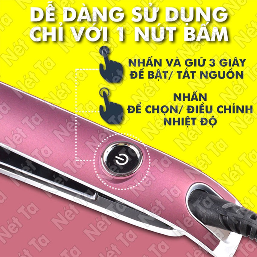 Máy duỗi tóc 4 mức điều chỉnh nhiệt độ Kemei 2203 bảo hành 3 tháng 1 đổi 1 tại Nét Ta có thể uốn cụp, uốn sóng dễ (Tím)