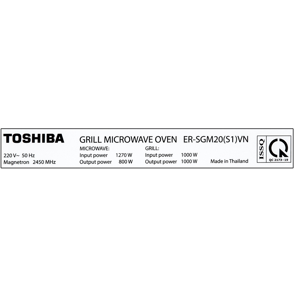 [Mã ELHADEV giảm 4% đơn 300K] Lò vi sóng có nướng Toshiba ER-SGM20(S1)VN 20 lít 800 W - Chính hãng 1 năm