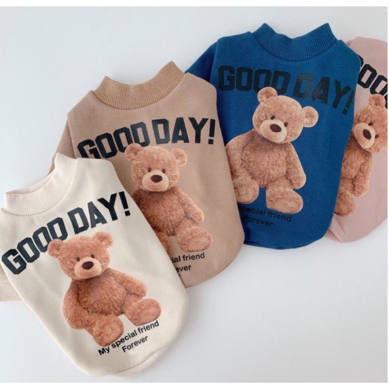 Áo thiết kế cho thú cưng - áo nỉ in chữ gấu teddy thời trang cho thú cưng