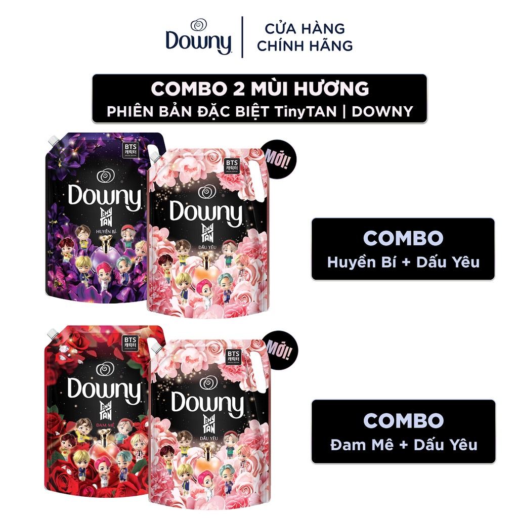 Combo 2 Túi Nước Xả Vải DOWNY Đậm Đặc Phiên Bản Đặc Biệt Tiny Tan Túi 2L-Hương: Dấu Yêu+Huyền Bí và Dấu Yêu + Đam Mê