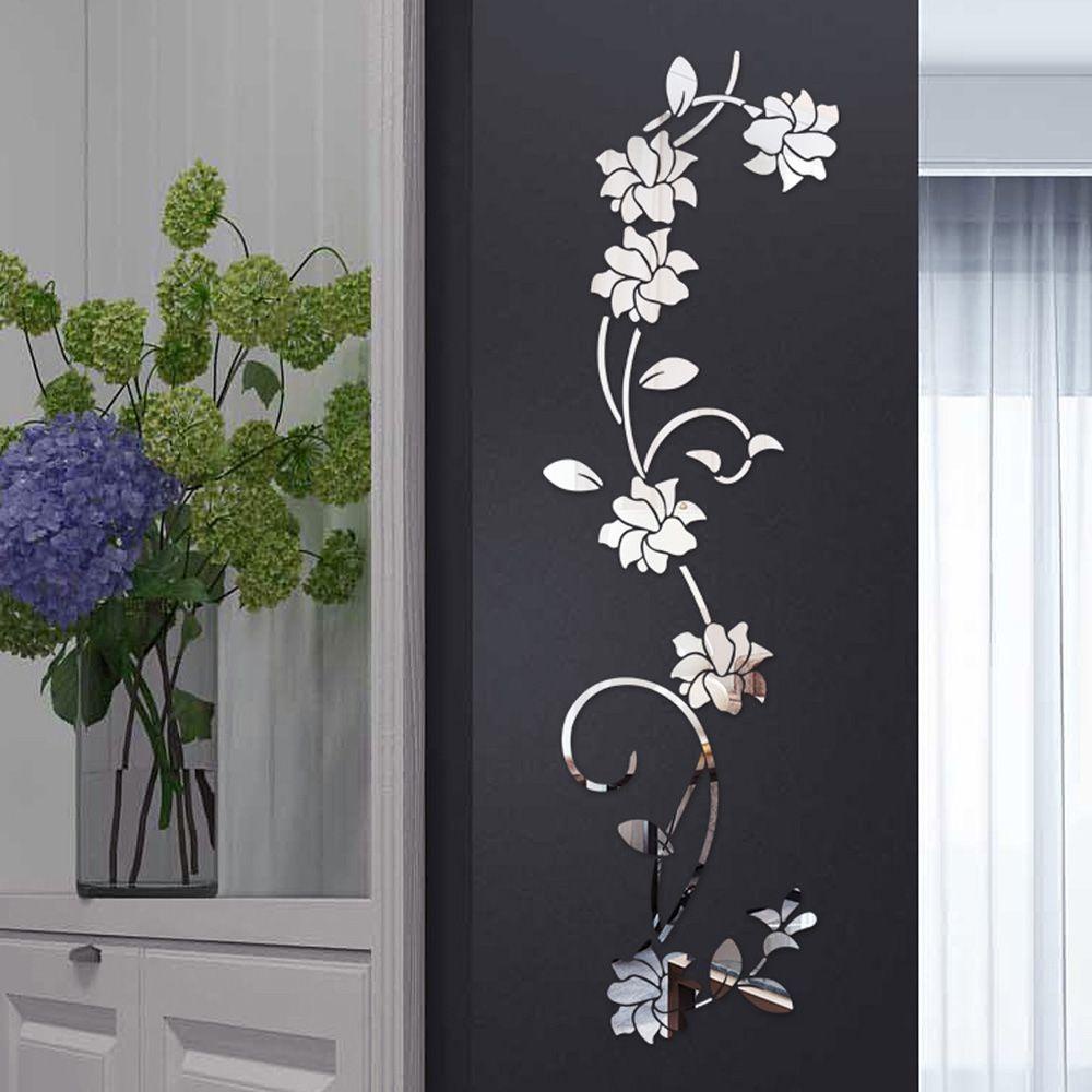 JARRED Sticker Vinyl Dán Tường Họa Tiết Hình Bông Hoa Hiệu Ứng Gương Dùng Trong Trang Trí Phòng Kh