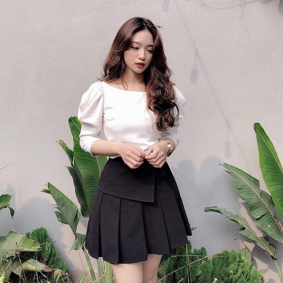 SÉT BỘ VÁY XẾP LY ÁO TRẮNG TAY LỠ