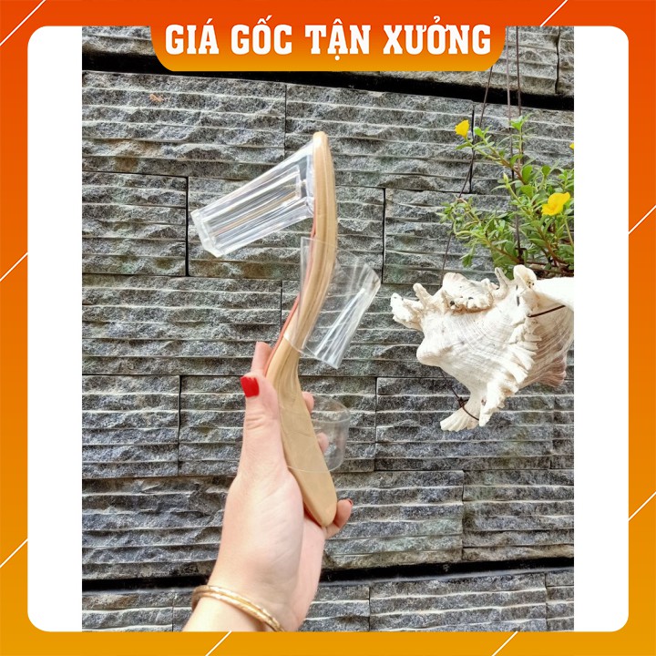 Guốc cao gót 2 quai trong suốt mũi vuông 9 phân