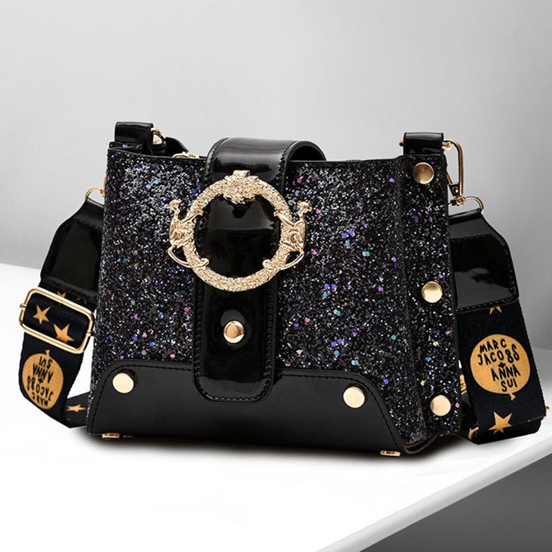 Túi Đeo Chéo Da Giả Đính Kim Sa Lấp Lánh Thời Trang Cho Nữ