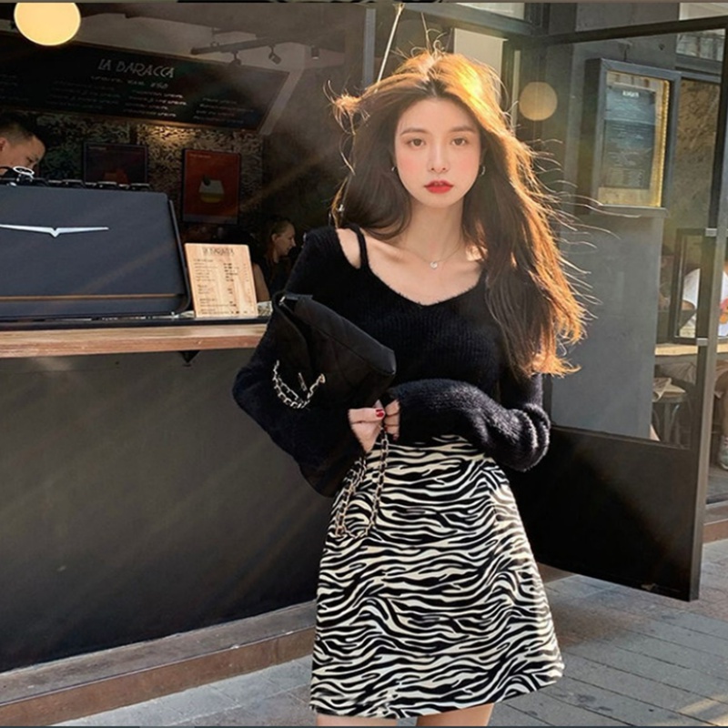 SUXI Áo kiểu dệt kim tay dài ôm dáng trễ vai phong cách Hàn Quốc thời trang mùa thu dành cho nữ