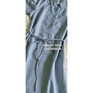 X2 Đầm công sở váy sơ mi sọc tà tròn tay dài thắt dây eo tôn dáng