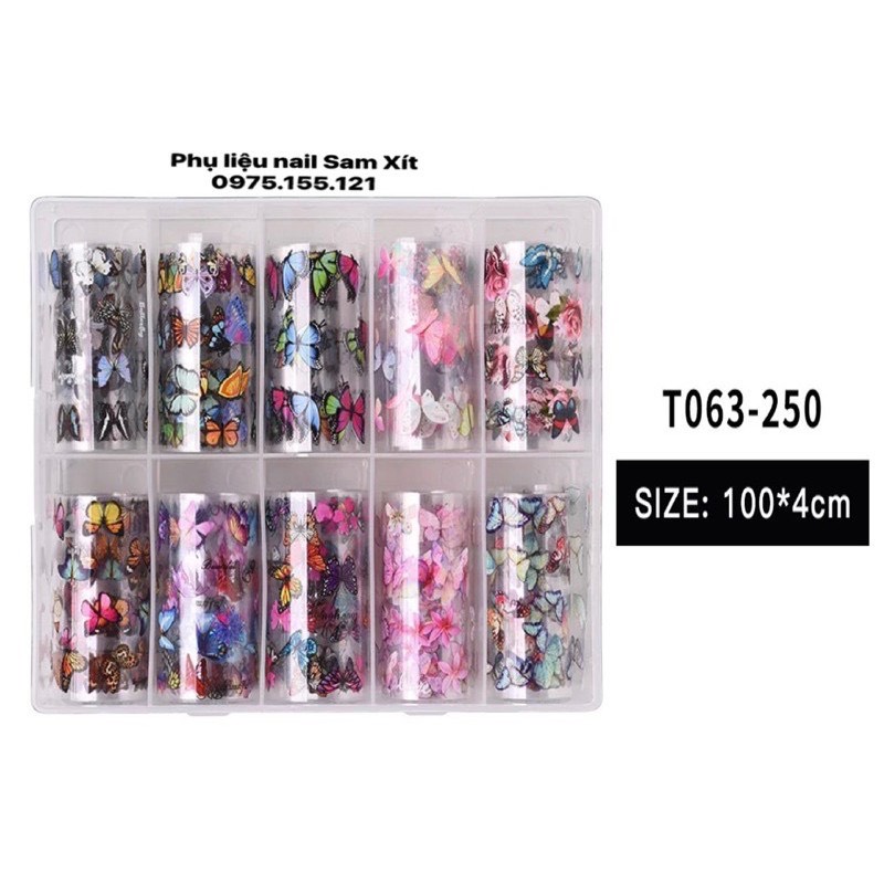 Hộp 10cuộn foil bướm dán móng cực đẹp