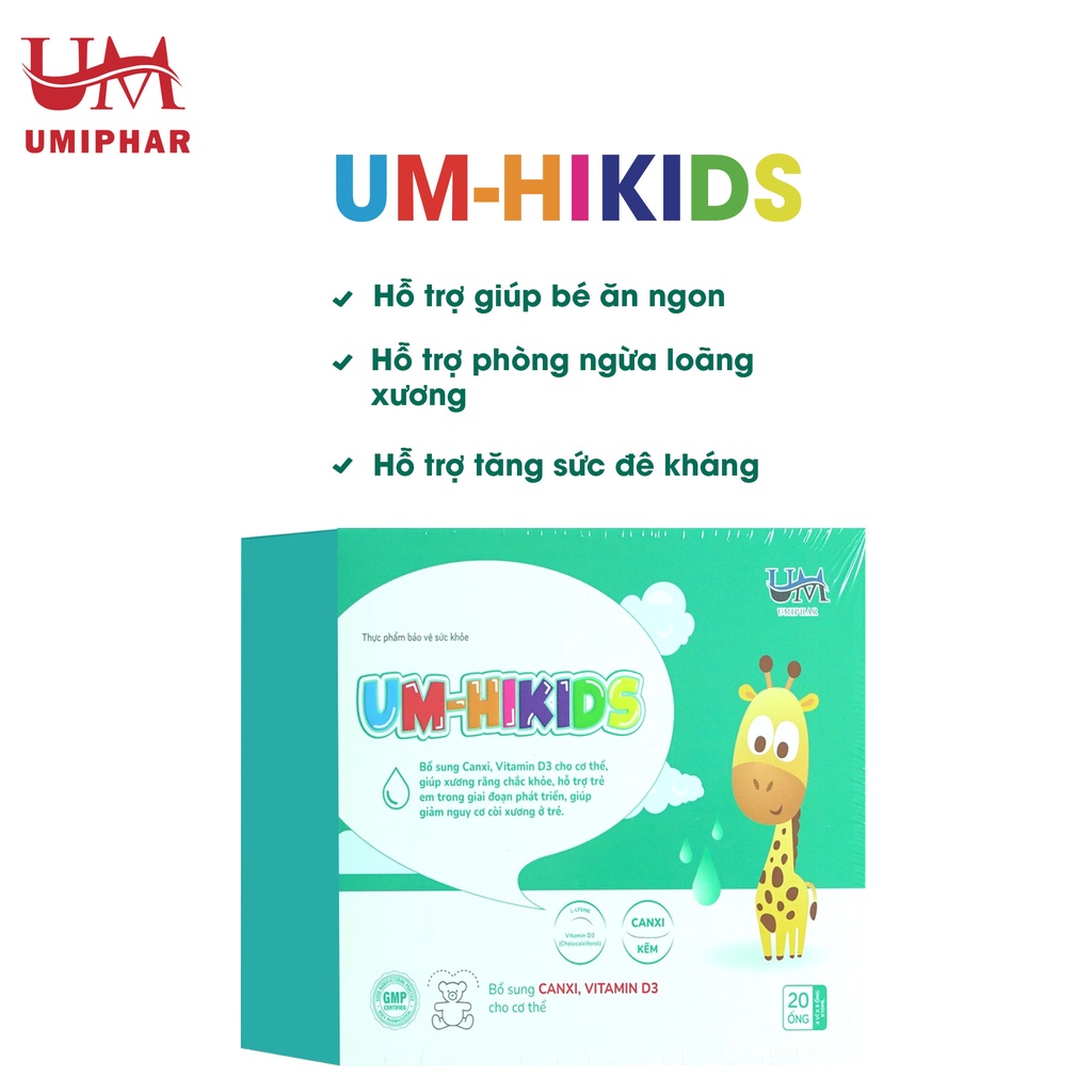 Siro Tăng Chiều Cao UM-HIKIDS Hỗ Trợ Cơ Xương Răng Chắc Khỏe , Hỗ Trợ Phòng Ngừa Loãng Xương (hộp 30 ống)