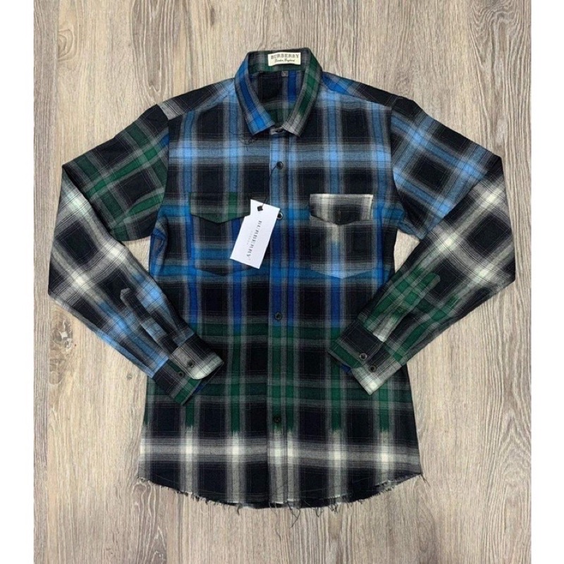 Áo sơ mi nam bbr loang màu dài tay rách gấu , chất liệu cotton không phai màu không xù lông