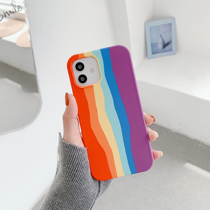 Ốp Điện Thoại Silicone Chống Sốc Màu Cầu Vồng Cho iPhone13pro max 12Mini Apple 11pro max xr