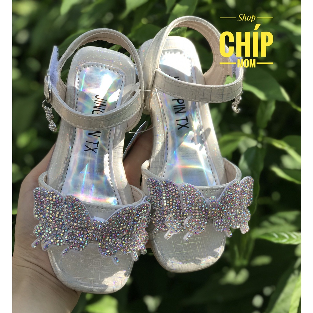 sandal bé gái dép quai hậu cho bé nơ đá sang chảnh cao gót đế dẻo da PU mềm không đau chân thời trang hè mẫu mới 8107