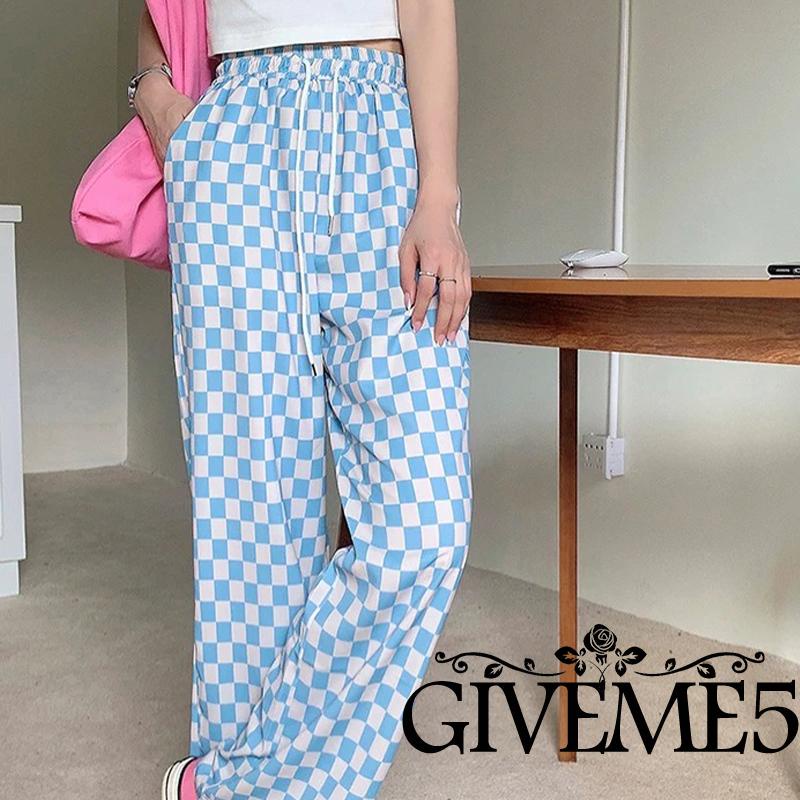 Quần dài ống rộng họa tiết ca rô thời trang dành cho nữ