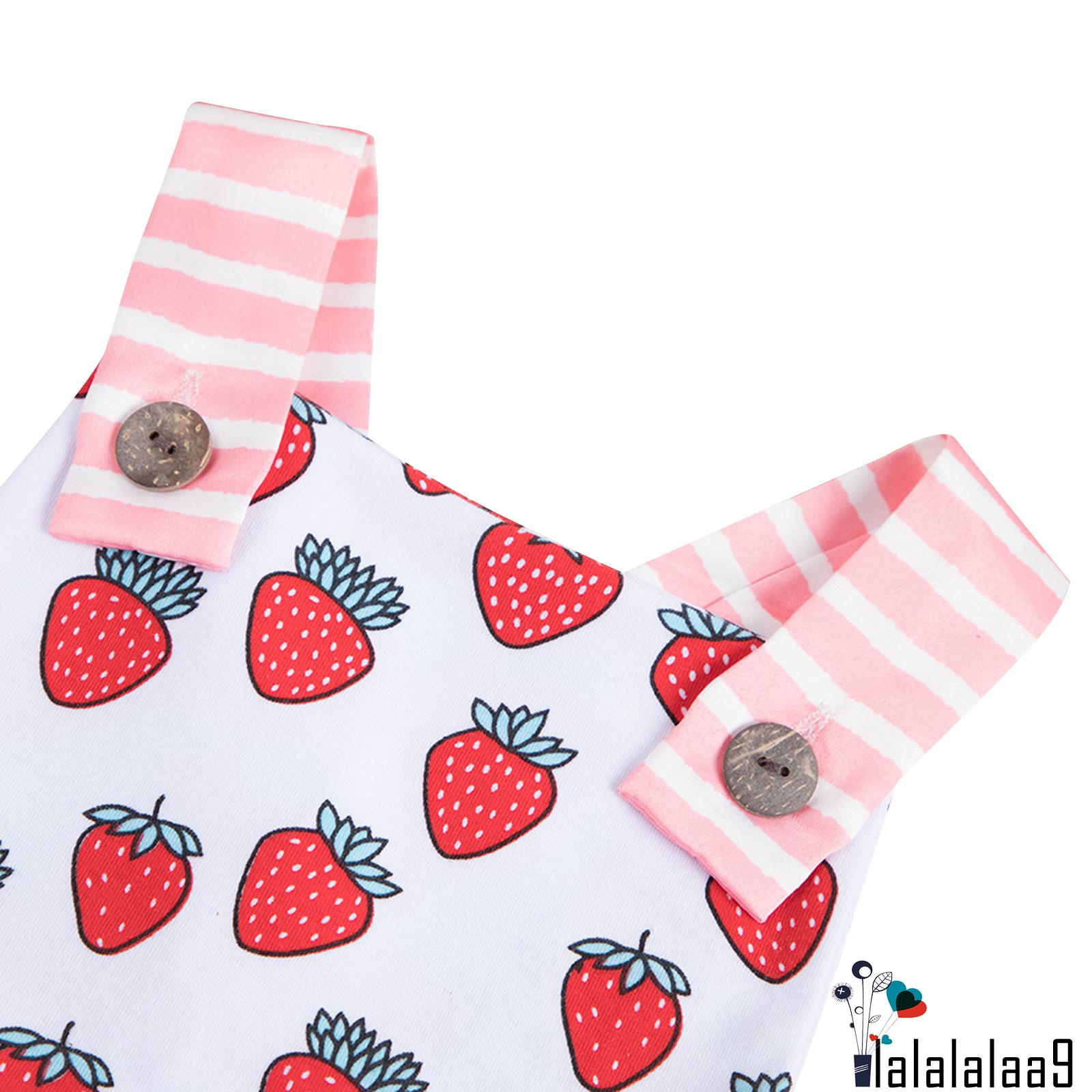 LA-Baby Strawberry Print Short Romper, Girls Sleeveless Square Collar Backless Jumpsuit for Summer