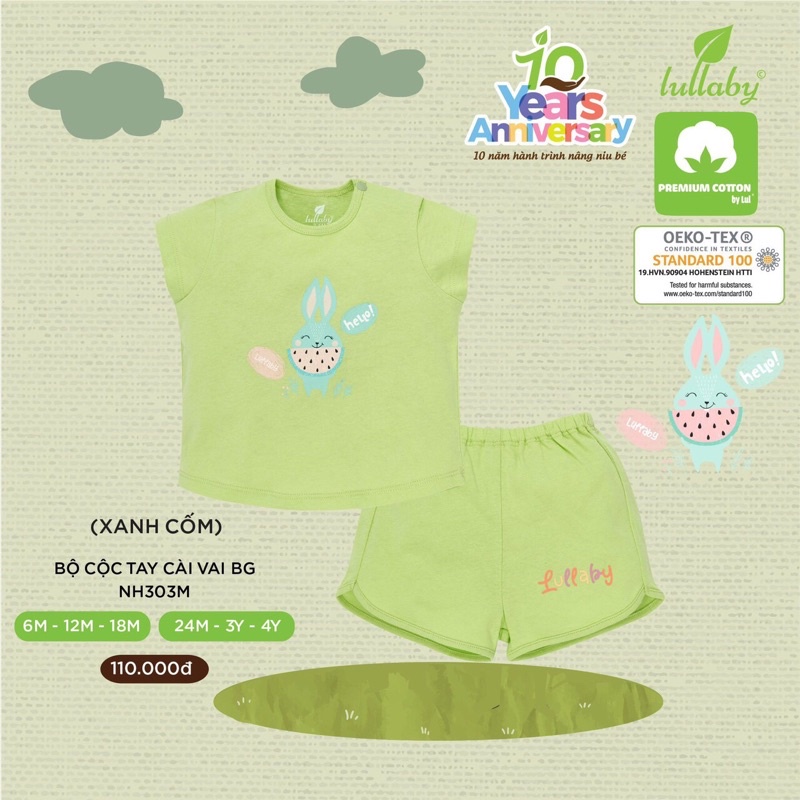 [LULLABY 2022] Bộ Cộc tay bé gái cotton NH303M (Sz 9m-4y)