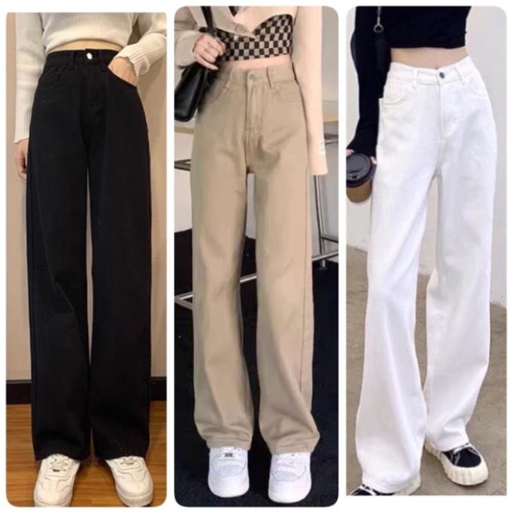 Quần jean ống rộng dài có nhiều màu baggy jean kaki nâu sũa trắng, xám, xanh denim đậm nhạt, hồng 🎁 ! ~