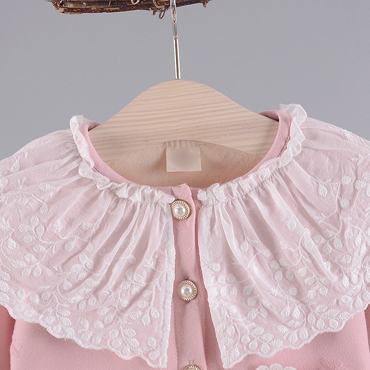 Áo khoác bé gái cổ bèo ren điệu đà chất cotton  lót nhung mềm mại size 7 - 14kg AK22