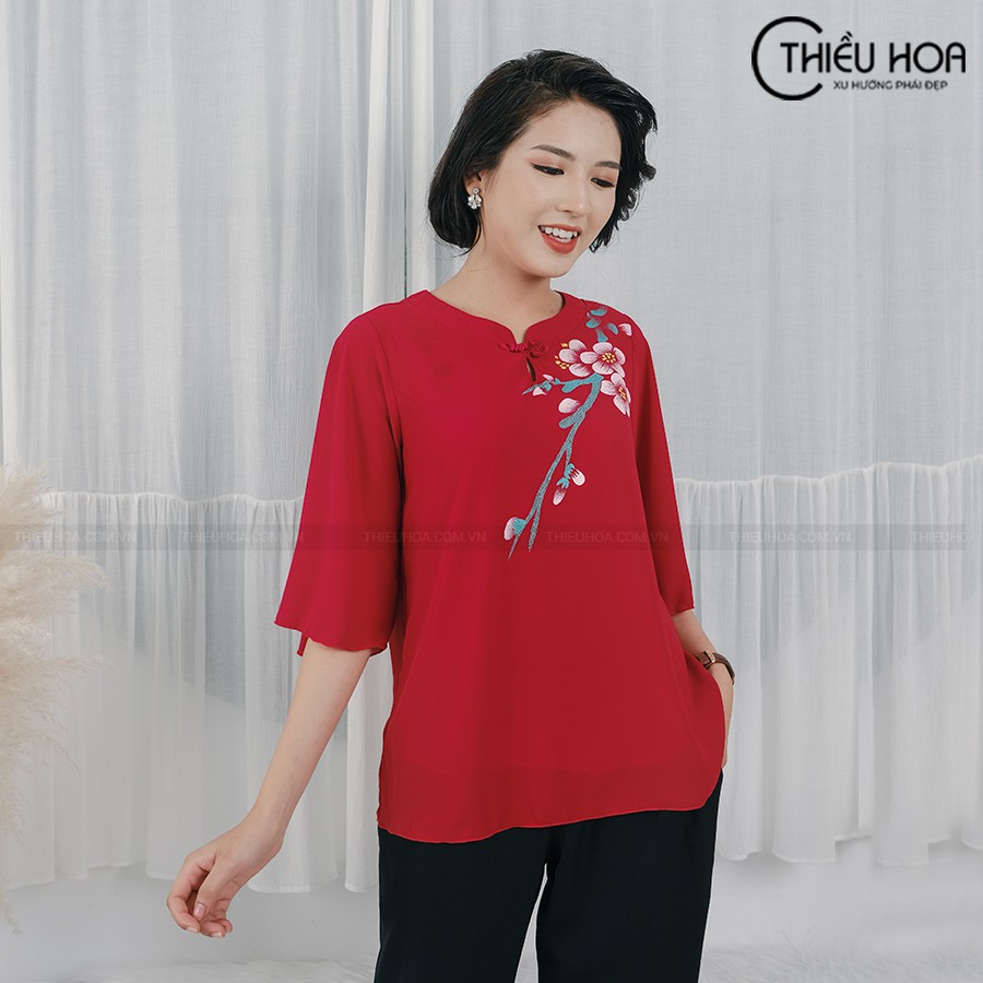 Áo Voan 2 Lớp In Hoa Dành Cho Phụ Nữ Trung Niên K667
