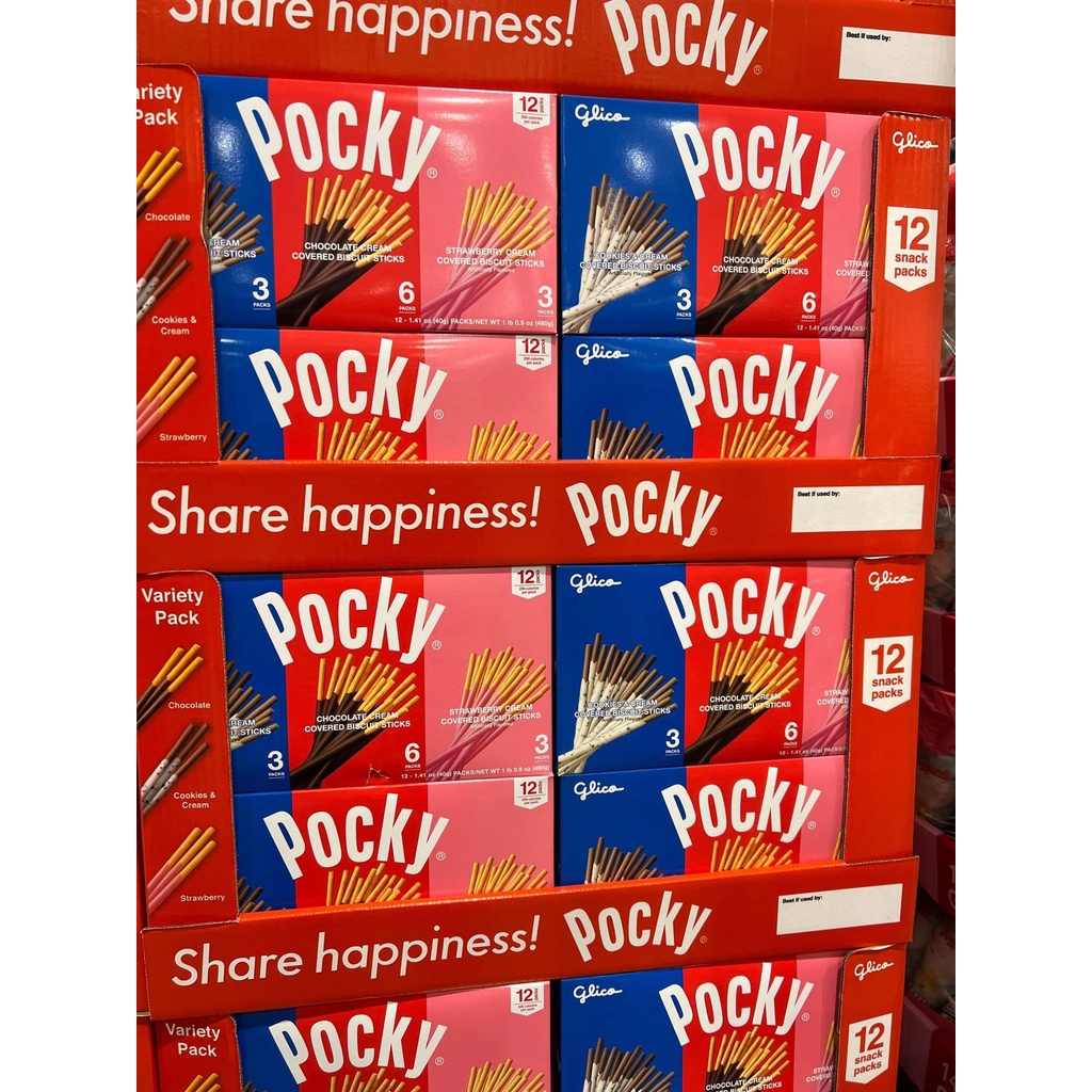 Bánh que mix 3 vị  socola, dâu, cookies Mỹ Glico Pocky 480gr date 9/2022 - EDS Hàng Mỹ