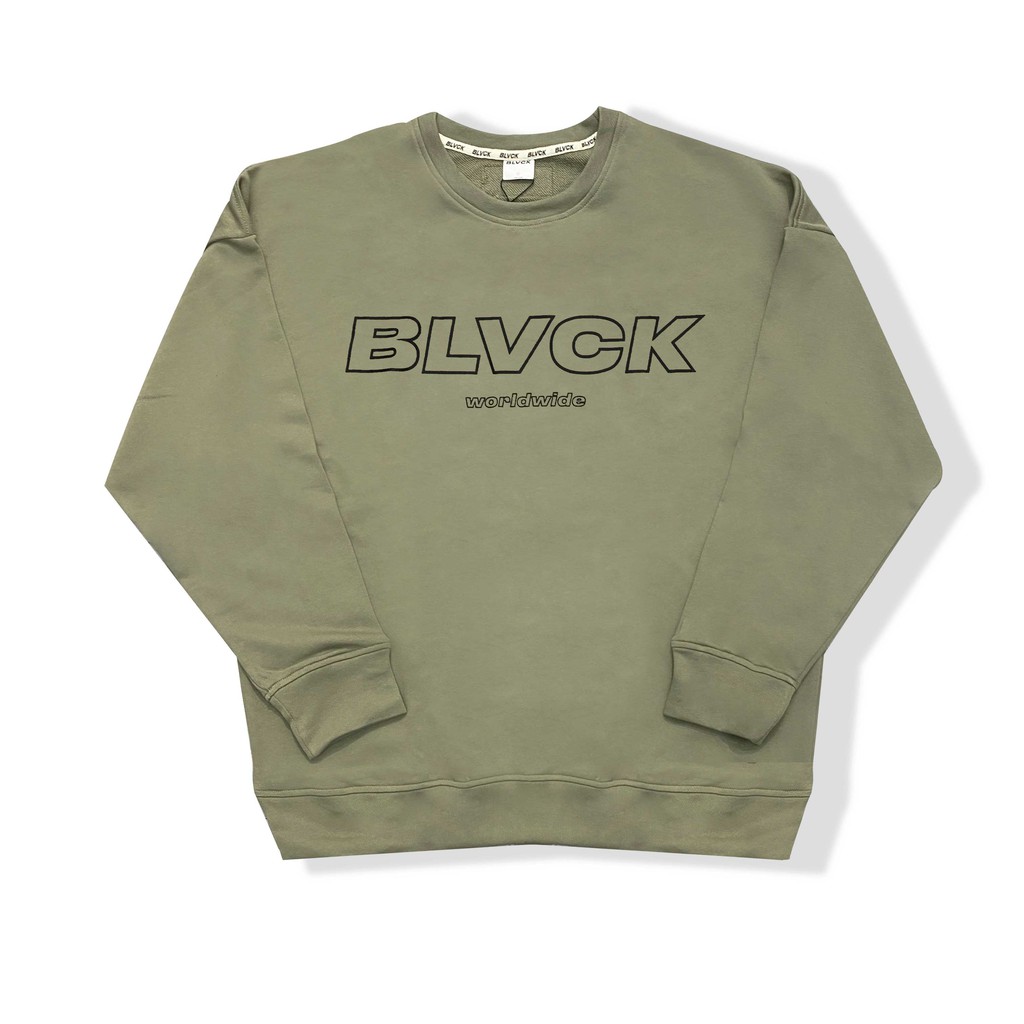 [Mã SKAMCLU7 giảm 10% Tối Đa 50K đơn 0Đ] Áo nỉ tay dài BLVCK Logo - Màu xanh rêu