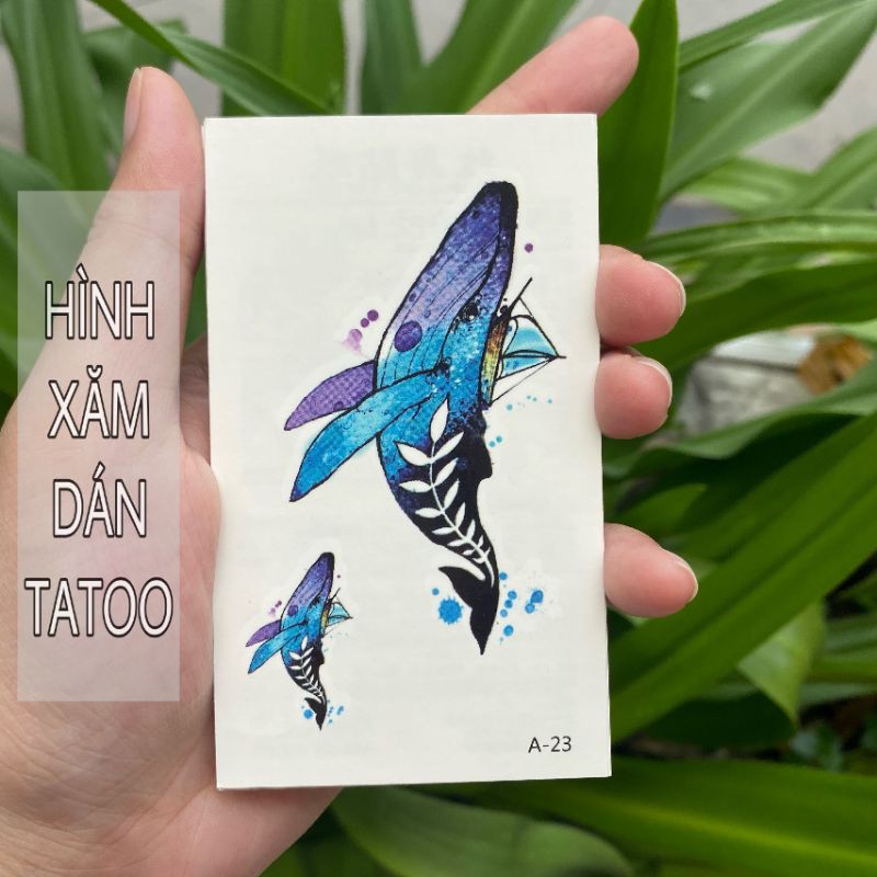 Hình xăm cá voi cứu thuyền a23. Tatoo dán tạm thời size 10x6cm