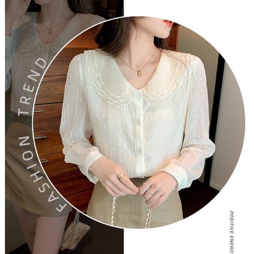 2021 autumn and winter new doll collar Western style lace plus velvet chiffon shirt shirt design sense niche top bottoming shirt