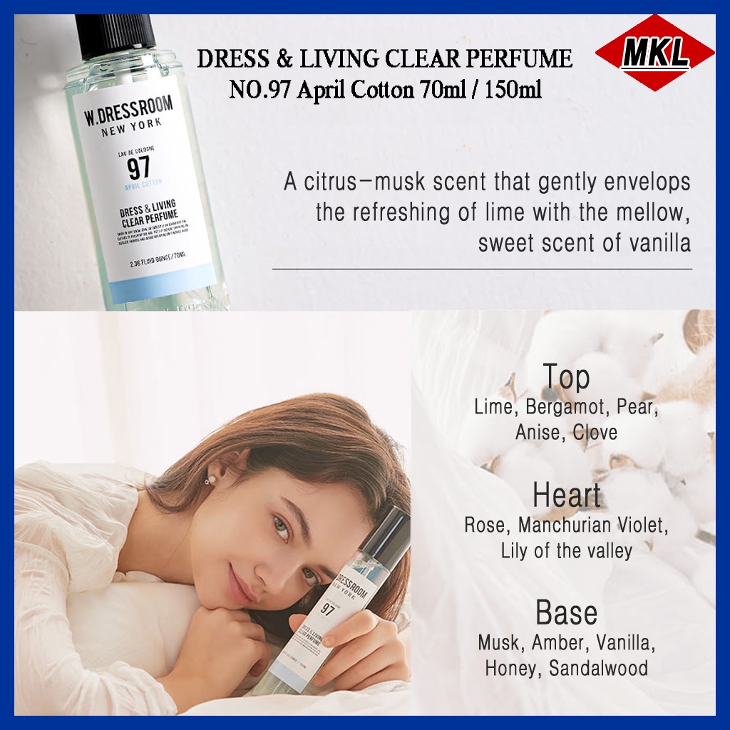 Xịt thơm W.DRESSROOM DRESS & LIVING CLEAR 70ml/ 150ml mùi BTS Jungkook yêu thích