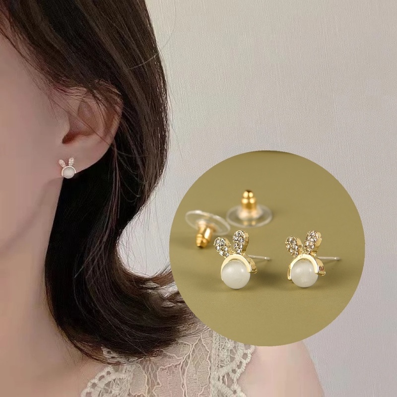 Bông Tai Hình Thỏ Đính Đá Zircon Dễ Thương Thời Trang Hàn Quốc Cho Nữ