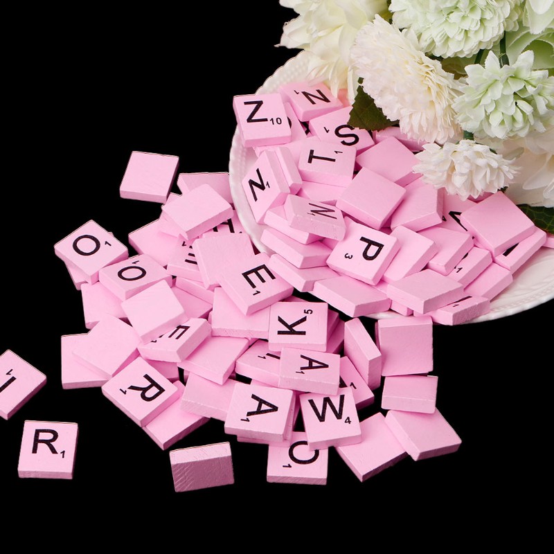 SCRABBLE Set 100 Khối Gỗ Vuông In Chữ Tiếng Anh Nhiều Màu Sắc