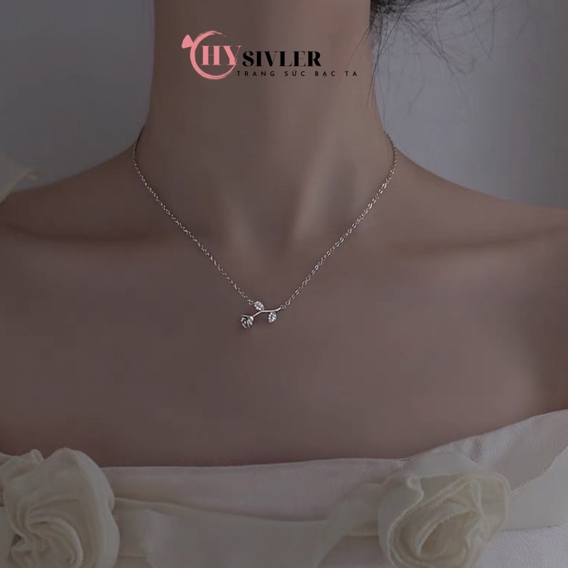 Dây chuyền bạc ta hoa hồng cành hồng nữ tính sang chảnh hoa hồng đúc đặc dây chuyền nữ bạc thật giá rẻ