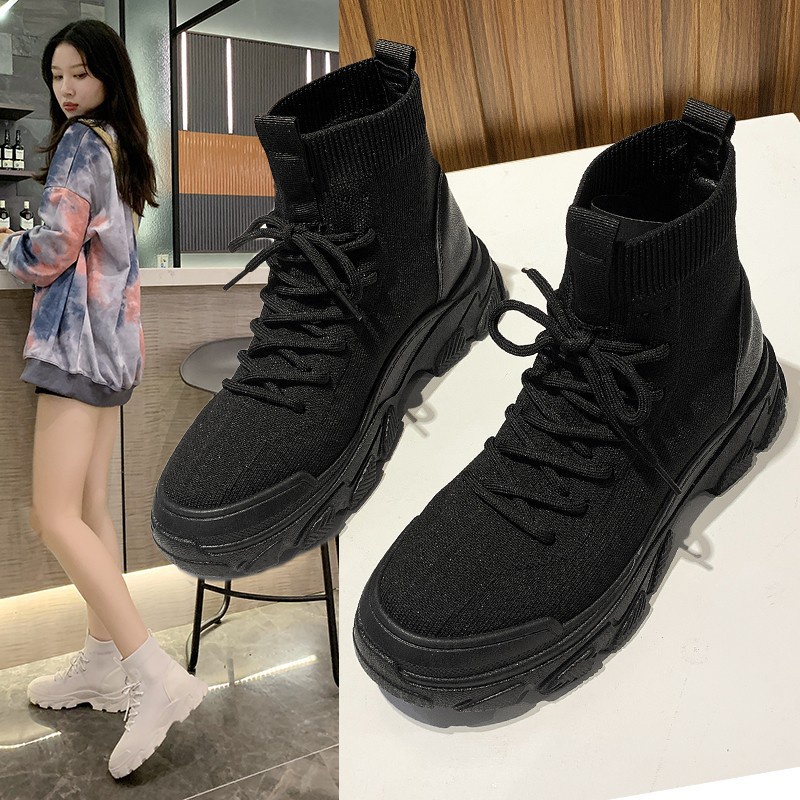 Giày bốt Martin IELGY vải dệt co giãn thoáng khí đế dày buộc dây thời trang cho nữ